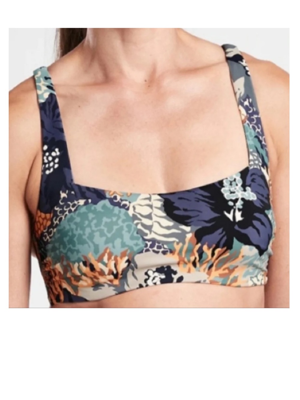 Athleta Bra Square Neck Printed Bikini Top Bora Bora  Floral Print NWT 34 B/C